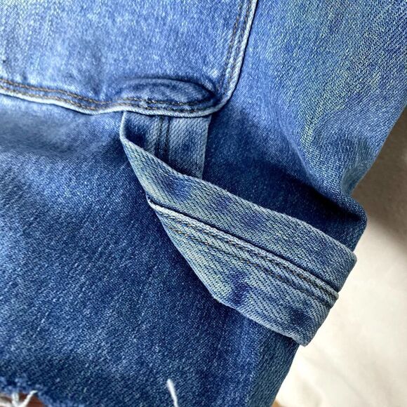 Frame Le Garcon Cutoff Denim Short Overalls Shortalls Islet Blue Large Raw Hem - Picture 10 of 15